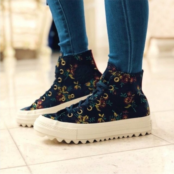 Converse Platform CTAS Lift Ripple Obsidian Navy Floral Sneakers.Size 7 - Picture 2 of 13